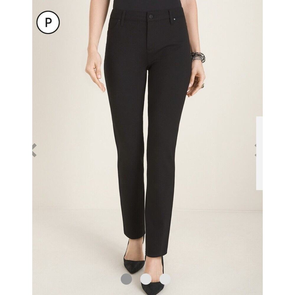 Chico's Women's Ponte Knit Five Pocket Slim Ankle Pants Sz 00/XS/2 Petite Black